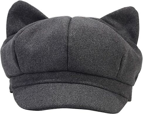 Party Hat Newsboys Beret Hat for Women Breathable Woolen Cabbie Hat Cool Girl Cat Ear Octagonal Subculture Headwear Black in Saudi Arabia