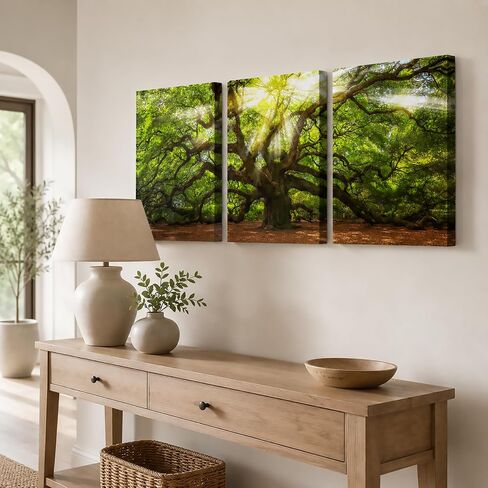 Conipit Angel Oak Tree Pictures Wall Art Sunshine Through Tree Canvas Green Oak Tree Painting South Carolina Tree Prints Framed and Stretched Natural Landscape Canvas 12''x16''x3 in Saudi Arabia