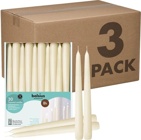 BOLSIUS Long Household Ivory Taper Candles - 10-inch Unscented Premium Quality Wax - 8 Hour Long Burning Dripless Candles Bulk Pack of 30 for Home Decor, Wedding, Parties and Special Occasions in Saudi Arabia