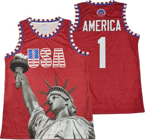 USA Men Tank Tops Red White Blue Stars and Stripes Statue of Liberty Basketball Jersey America Shirts Sports Uniform #1 S-2XL in Saudi Arabia