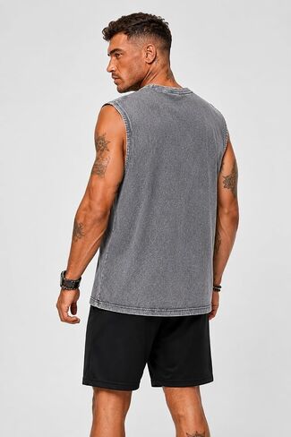 Men's Sleeveless Tank Top Cotton Acid Washed Loose Fit Muscle Tee Casual Gym Workout Running Shirt for Summer in Kuwait