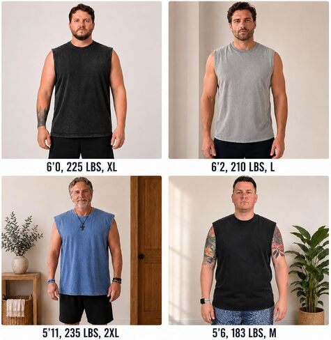 Men's Sleeveless Tank Top Cotton Acid Washed Loose Fit Muscle Tee Casual Gym Workout Running Shirt for Summer in Kuwait