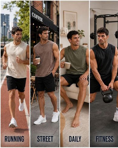 Men's Sleeveless Tank Top Cotton Acid Washed Loose Fit Muscle Tee Casual Gym Workout Running Shirt for Summer in Kuwait