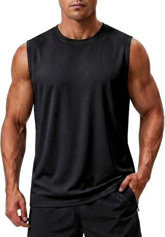 meioro Men's Workout Sleeveless Shirts Quick Dry Tank Tops for Men Wide Shoulder Summer Sport Athletic Gym Muscle Tee Shirt in Kuwait