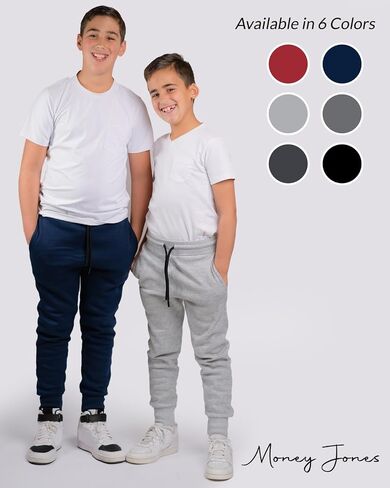 MONEY JONES ESSENTIALS Boys Sweatpants 3 Pack – Fleece Joggers with Drawstring & Pockets, Slim Fit - Order One Size Up for A Relaxed Fit - Medium, Burgundy, Grey, Navy in Saudi Arabia
