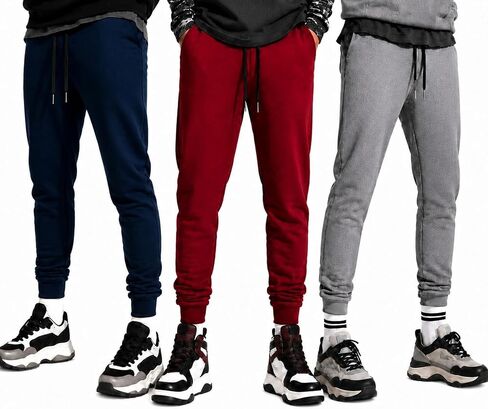 MONEY JONES ESSENTIALS Boys Sweatpants 3 Pack – Fleece Joggers with Drawstring & Pockets, Slim Fit - Order One Size Up for A Relaxed Fit - Medium, Burgundy, Grey, Navy in Saudi Arabia