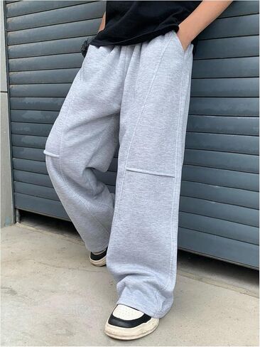 بنطال رياضي فضفاض للأولاد من SweatyRocks بخصر مطاطي وساق واسعة مع جيوب in Kuwait