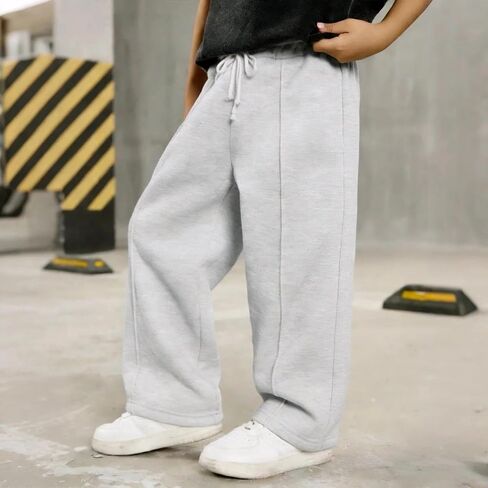 Boys Sweatpants Wide Leg Athletic Bottoms Active Sweat Pants with Pockets Panel Drawstring for Kids Youth in Kuwait