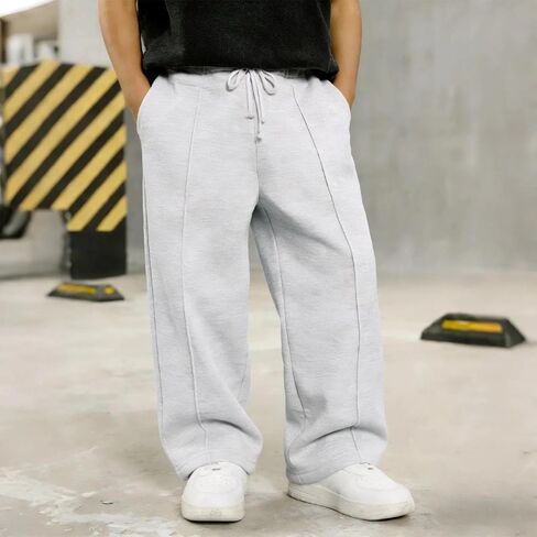 Boys Sweatpants Wide Leg Athletic Bottoms Active Sweat Pants with Pockets Panel Drawstring for Kids Youth in Kuwait