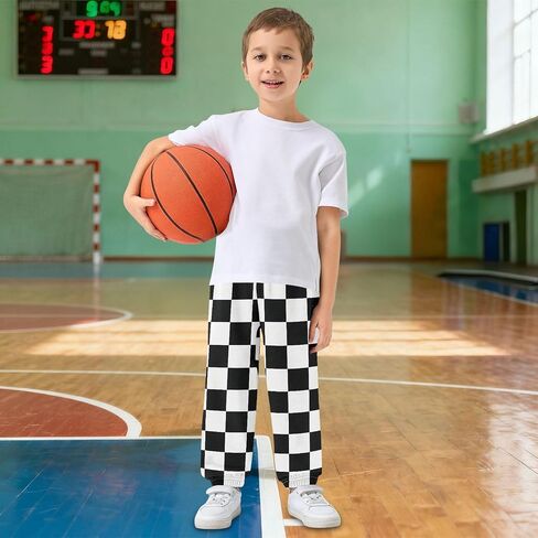 Pigsaly Boys Sweatpants Black White Checkered Athletic Sweatpants Sport Jogger Pants 3T in Kuwait