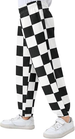 Pigsaly Boys Sweatpants Black White Checkered Athletic Sweatpants Sport Jogger Pants 3T in Kuwait