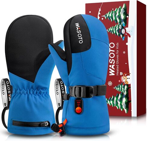 WASOTO Heated Mittens for Kids - Waterproof Electric Heated Ski Gloves for Skiing, Snowboarding, Snowmobiling, Hiking (PU) in Saudi Arabia