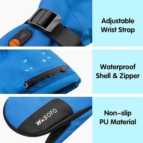 WASOTO Heated Mittens for Kids - Waterproof Electric Heated Ski Gloves for Skiing, Snowboarding, Snowmobiling, Hiking (PU) in Saudi Arabia