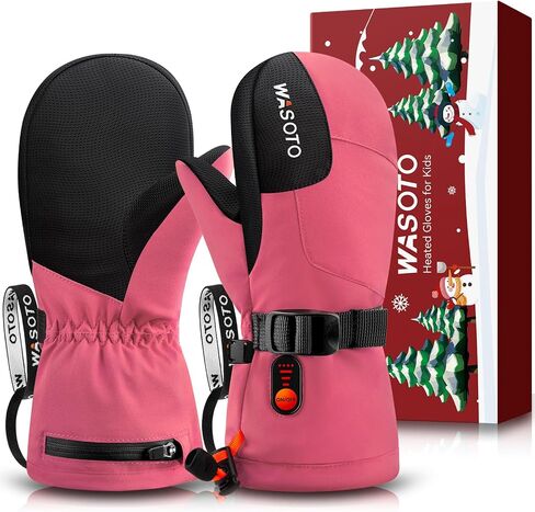 WASOTO Heated Mittens for Kids - Waterproof Electric Heated Ski Gloves for Skiing, Snowboarding, Snowmobiling, Hiking (PU) in Saudi Arabia