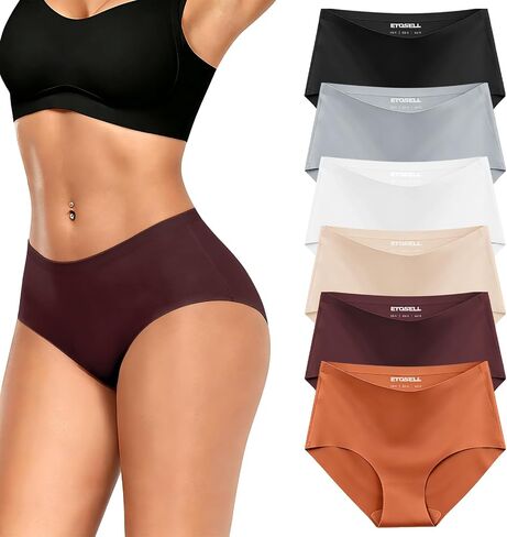 ETOSELL Women's Seamless Underwear High Waisted No Show Panties Full Coverage Silky Stretch Briefs Soft Comfort 6 Pack in Kuwait