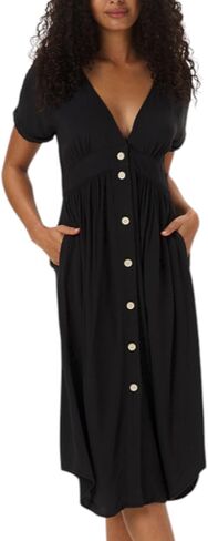 The Normal Brand Women's Deep V Button Thru Dress Black M in Kuwait