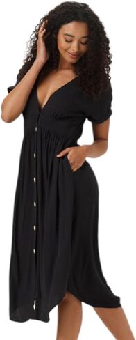 The Normal Brand Women's Deep V Button Thru Dress Black M in Kuwait