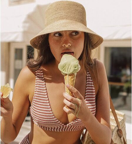 Raffia Straw Bucket Hat Women Beach Hat Handmade Natural Raffia Woven Flat Sun Hats Men Travel Cap in Saudi Arabia
