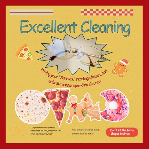 Glasses Cleaning Cloth Funny Food Shaped,4Pcs Realistic Tortilla & Pizza Donut Gingerbread Lens Wipes Microfiber Eyeglass Cleaner-Double Sided Eyeglass Cleaner for Lens Screen Tablet Gag Gift (Food) in Kuwait