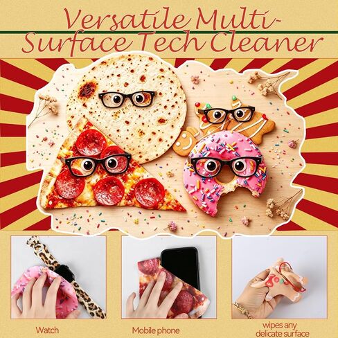 Glasses Cleaning Cloth Funny Food Shaped,4Pcs Realistic Tortilla & Pizza Donut Gingerbread Lens Wipes Microfiber Eyeglass Cleaner-Double Sided Eyeglass Cleaner for Lens Screen Tablet Gag Gift (Food) in Kuwait