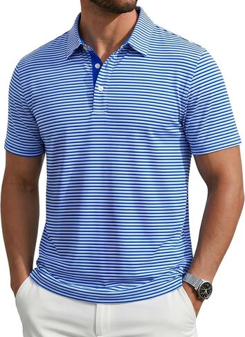MAGCOMSEN Mens Golf Shirts Dry Fit Moisture Wicking Performance Short Sleeve Striped Polo Shirts for Men in Kuwait