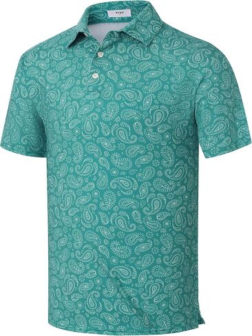 KYKU Mens Print Polo Shirt: Short Sleeve Moisture Wicking Performance Collared Golf Shirts for Men 4-Way Stretch Side Slits in Kuwait