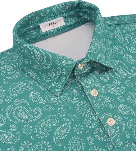 KYKU Mens Print Polo Shirt: Short Sleeve Moisture Wicking Performance Collared Golf Shirts for Men 4-Way Stretch Side Slits in Kuwait