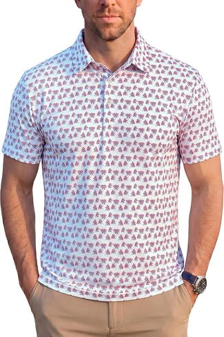 KYKU Mens Print Polo Shirt: Short Sleeve Moisture Wicking Performance Collared Golf Shirts for Men 4-Way Stretch Side Slits in Kuwait