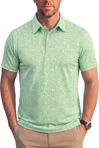 KYKU Mens Print Polo Shirt: Short Sleeve Moisture Wicking Performance Collared Golf Shirts for Men 4-Way Stretch Side Slits in Kuwait