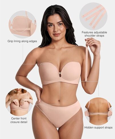 Popilush Strapless Push Up Bras for Women,Non Slip Wireless Supportive Padded Bras Seamless Tube Bra– Nude XL – for Party, Wedding, or Everyday Wear in Saudi Arabia