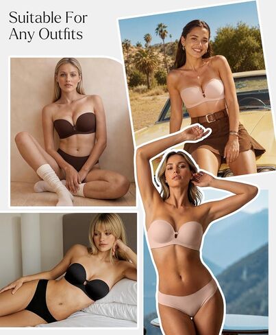 Popilush Strapless Push Up Bras for Women,Non Slip Wireless Supportive Padded Bras Seamless Tube Bra– Nude XL – for Party, Wedding, or Everyday Wear in Saudi Arabia