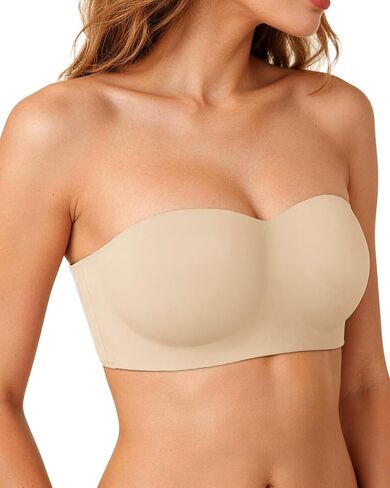 Strapless Bras for Women Jelly Supportive Bandeau Non Slip Wireless Push Up Padded Seamless Tube Top Everyday Bra 40B,40C.40D,40DD,38DDD,2XL,Nude in Kuwait
