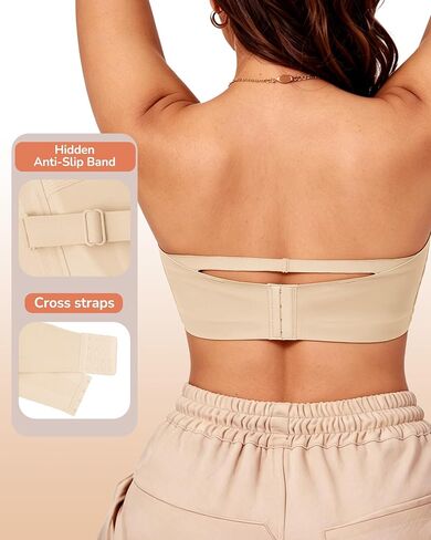 Strapless Bras for Women Jelly Supportive Bandeau Non Slip Wireless Push Up Padded Seamless Tube Top Everyday Bra 40B,40C.40D,40DD,38DDD,2XL,Nude in Kuwait