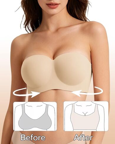 Strapless Bras for Women Jelly Supportive Bandeau Non Slip Wireless Push Up Padded Seamless Tube Top Everyday Bra 40B,40C.40D,40DD,38DDD,2XL,Nude in Kuwait