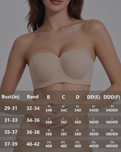 Strapless Bras for Women Jelly Supportive Bandeau Non Slip Wireless Push Up Padded Seamless Tube Top Everyday Bra 40B,40C.40D,40DD,38DDD,2XL,Nude in Kuwait