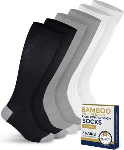 Pembrook Bamboo Viscose Light Compression Socks - 3 Pairs | 8-15 mmhg Compression Socks | Knee High Comfort Support Socks in Saudi Arabia