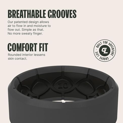 Groove Life Zeus Edge Midnight Black/Edge Deep Stone Grey Silicone Ring Loadout Breathable Rubber Wedding Rings for Men, Lifetime Coverage, Unique Design, Comfort Fit Ring - Size 8 in Kuwait