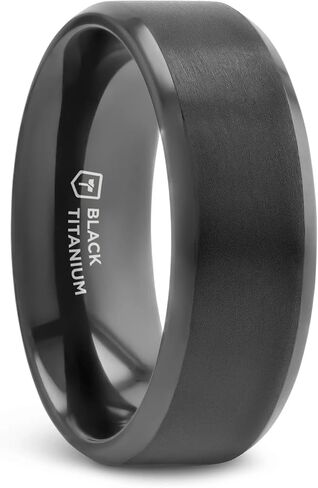 ELYSIAN Black Titanium Ring with Polished Beveled Edges and Brush Finished Center - 8mm in Kuwait