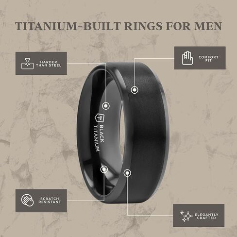 ELYSIAN Black Titanium Ring with Polished Beveled Edges and Brush Finished Center - 8mm in Kuwait