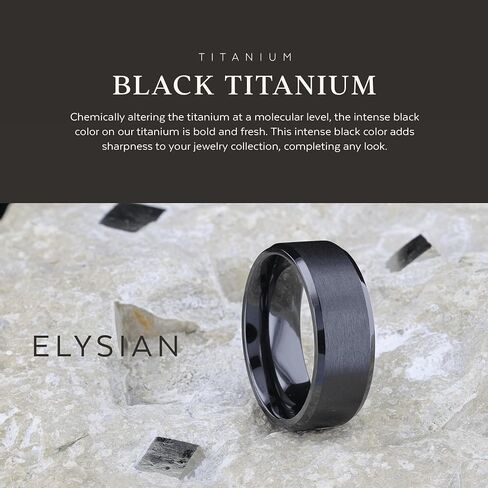 ELYSIAN Black Titanium Ring with Polished Beveled Edges and Brush Finished Center - 8mm in Kuwait