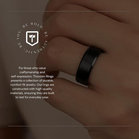 ELYSIAN Black Titanium Ring with Polished Beveled Edges and Brush Finished Center - 8mm in Kuwait