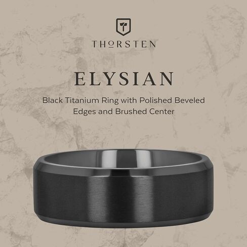 ELYSIAN Black Titanium Ring with Polished Beveled Edges and Brush Finished Center - 8mm in Kuwait