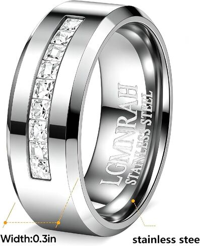 8mm Men Wedding Ring Silver Black Gold, Matching Couple Promise Engagement Ring with 9 Zircons, Brushed High Polished Scratch Resistant Comfort Fit Beveled Anniversary Band in Saudi Arabia