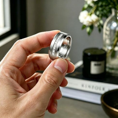 8mm Men Wedding Ring Silver Black Gold, Matching Couple Promise Engagement Ring with 9 Zircons, Brushed High Polished Scratch Resistant Comfort Fit Beveled Anniversary Band in Saudi Arabia