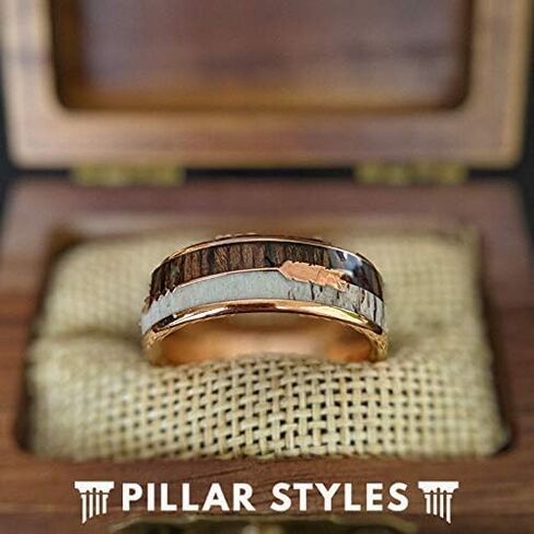 Rose Gold Ring Mens Wedding Band Arrow Deer Antler and Koa Wood Ring for Him Rustic Wood and Tungsten Rings for Men with Antler Inlay in Kuwait