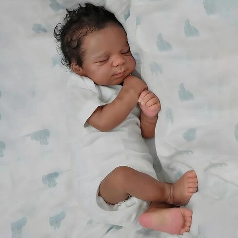 Pinky Reborn African American Reborn Dolls 18 Inch 46 cm Black Baby Dolls Newborn Baby, Lighter Brown Skin Silicone Reborn Toddler Doll with Curly Hair Gift for Age3+ in Kuwait