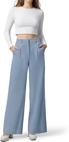 OctMoon Women's Stretchy Straight Leg Dress Pants - High Waisted Business Casual Office Work Slacks in Saudi Arabia