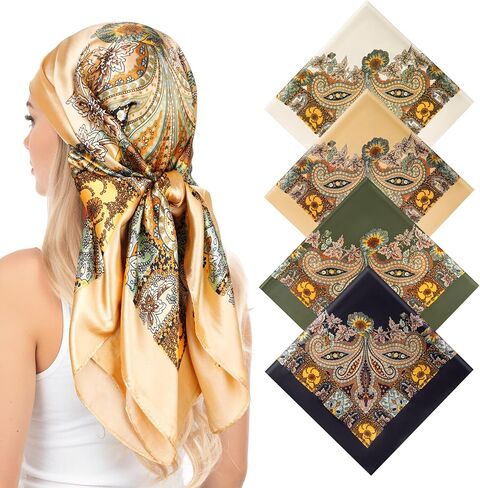 Pistha 4 Pcs Head Scarf Bandana for Women, Satin Scarf for Hair Large Square Silk Bandana Headscarf for Women and Men 35 Inch in Kuwait