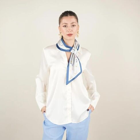 Skinny Silk Scarf for Women, Satin Narrow Long Neckerchief with Easy Pull Through Design, French Style in Saudi Arabia