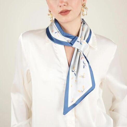 Skinny Silk Scarf for Women, Satin Narrow Long Neckerchief with Easy Pull Through Design, French Style in Saudi Arabia